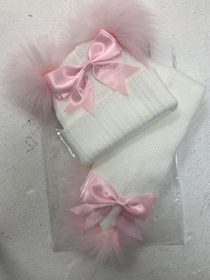 Pom Pom bow har/scarf set